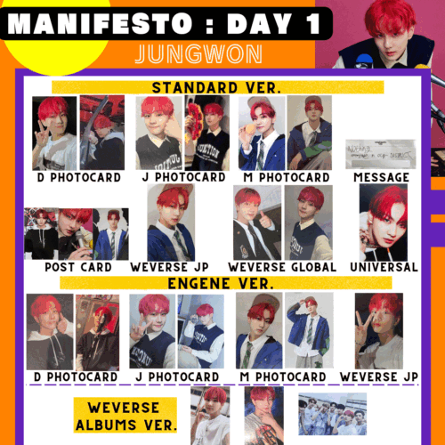 JUNGWON Enhypen Manifesto : Day 1 Photo card  ENHYPEN Weverse Official Photocard - Afbeelding 1 van 64