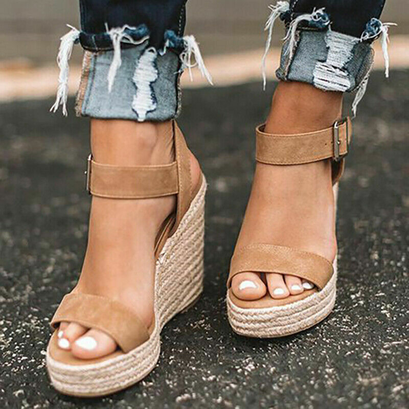 Womens Platform High Wedge Heels Espadrille Sandals Open Toe Shoes Summer  Fashio | eBay