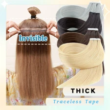 THICK-Glue Tape in 100% Remy Human Hair Extensions Skin Weft FULL HEAD Balayage