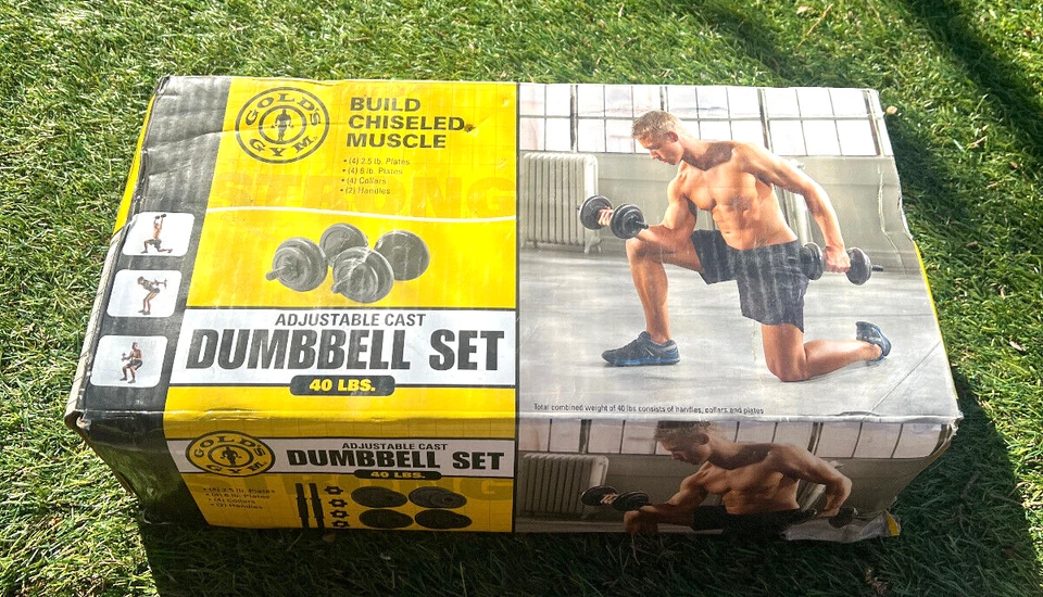 Juego de mancuernas ajustables placas fundidas Gold's Gym 40 lb *nueva caja abierta* pesas de gimnasio Foto 2 de 4