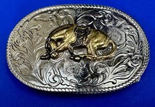 End Of The Trail Cowboys Horse With Head Down Vintage Two Tone Belt Buckle