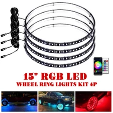4x15.5'' RGB Wheel Ring Lights LED Light For Truck Car Rim Lights Bluetooth APP