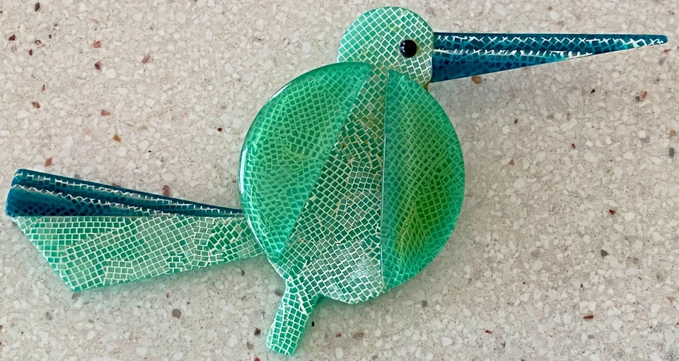 Vintage Lea Stein Paris Brooch Pin Great Beak Bird Green Cellulose Acetate Large