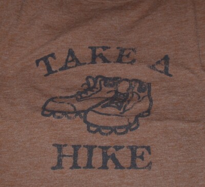 L Men's Life Is Good Take A Hike Boots Orange SEMIFITTED Lightweight SS Cool Tee
