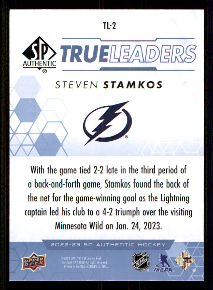 2022-23 SP Authentic True Leaders Blue #TL2 Steven Stamkos - Image 2 of 2