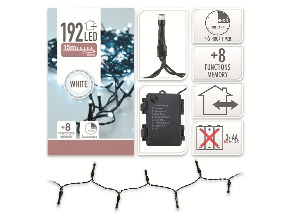 192er LED Lichterkette Batterie Timer outdoor außen innen kaltweiß warmweiß Deko - Bild 2 von 2