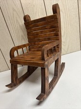 "Mini mecedora vintage hecha a mano de madera rústica para niños muñeca marrón 12,5"""