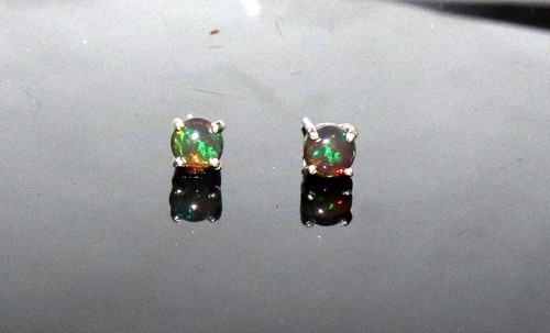 sterling silver black opal Earring studs opal gemstone earring Natural opal stud - Picture 2 of 12