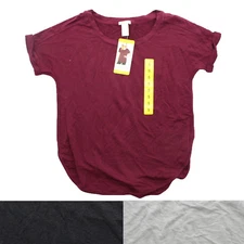 Matty M Womens Roll Cuff Short Sleeve Scoop Neck T Shirt Casual Top Shirt