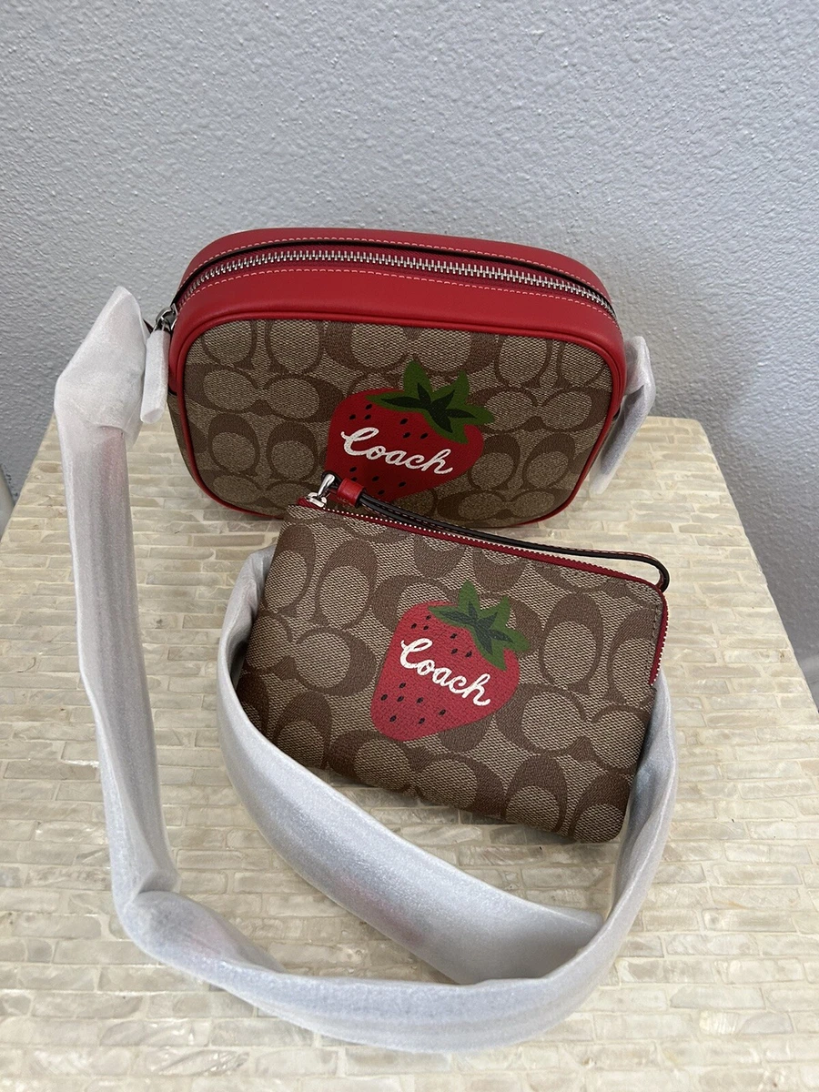 Coach Mini Jamie Camera Bag With Wild Strawberry & Wristlet & Bag Charm