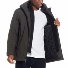 Weatherproof Mens Stretch Tech Jacket Removable Hood Windproof (Brown, XL) NWT