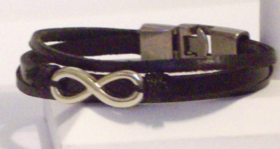 Bracelet-Men (4) Infinity leather bracelets lock closure, 3 brown & 1 black