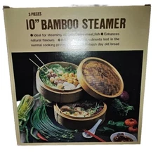 10 Inch Diameter Bamboo Wooden Steamer Basket for Vegetable/Meat, New Open Box