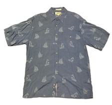 Campia Moda Button Up Men's SS Size L Large Hawaiian Shirt Sailboats Rayon EUC