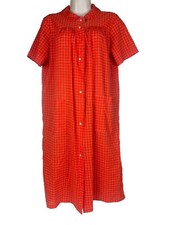Vtg Gown Red White Check House Dress Robe M No Tag Granny Core Pearl Snap