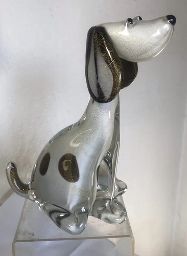 VINTAGE MURANO GLASS FIGURINE SCULPTURE ALFREDO BARBINI POLKA DOT DOG 8.5"