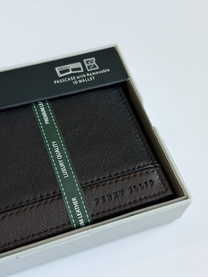 NEW MEN'S PERRY ELLIS BLACK PREMIUM LEATHER BIFOLD WALLET PASSCASE REMOVABLE 