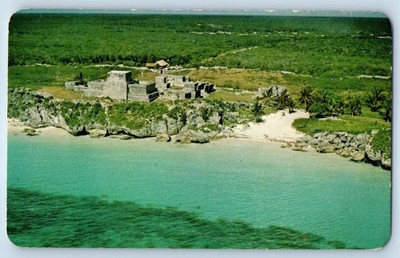 Quintana Roo Mexico Postcard Air View of the Tulum Archaeological Zone c1950's