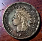 TONED 1899 Indian Head Penny Full LIBERTY Very Fine VF High Grade US Cent Coin