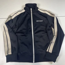 Palm angels Black Track Jacket Small Full Zip Pockets Beige Striped LS Logo