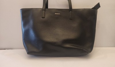 DKNY Black Patent Leather Tote Gold Logo Shoulder Bag