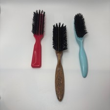 3 Vtg Goody Hair Brush Faux Wood, Red, Hair Nylon Bristle Brush USA Travel Brush