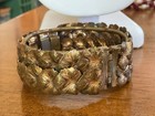 Art Deco Double Layer Golden Leaves Hinged Bracelet As Is — photo 7
