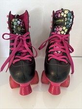 Justice Sport Black Pink Smiley Face Youth Size 3-6 Roller Skates Adjustable