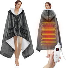 Heated Blanket Wearable Shawl, Electric Heated Wrap Poncho Shawl 50 X 70 Inch wi