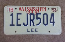 1993 MISSISSIPPI License Plate 1EJR504