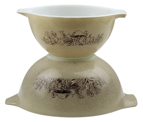 Vintage Pyrex Forest Fancies Mushrooms Cinderella Nesting Bowls 441 & 442