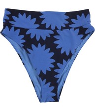 American Eagle Womens Flowers High Cut Cheeky Bikini Swim Bottom, Blue, Small
