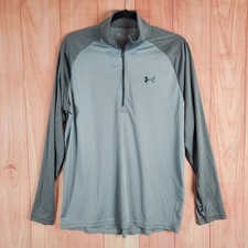 Under Armour Mens Loose Fit 1/4 Zip Pullover Grey Long Sleeve Shirt Sz L