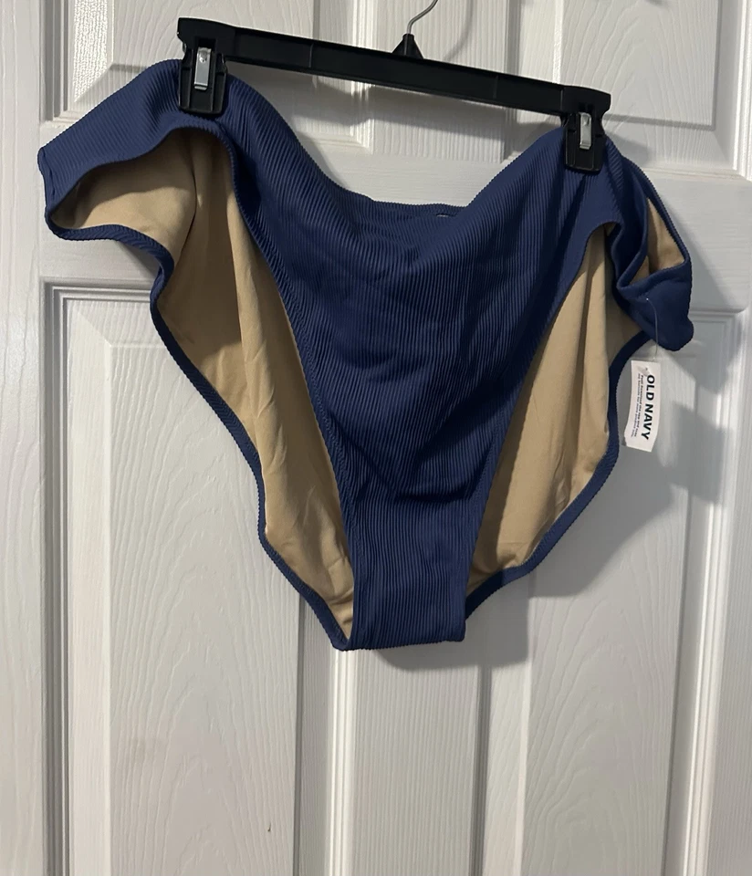 Conjunto de biquíni feminino 4x textura com nervuras azul marinho da Old Navy - Imagem 3 de 4