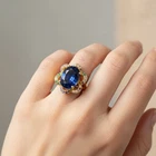 Elegant Royal Blue Sapphire 6.75Ct 24K Gold 925 Sterling Silver Handmade Rings