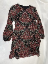 Tommy Hilfiger Paisley Long Sleeve Ruffle Dress Womens Size 8 Black