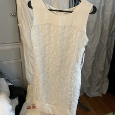 Calvin Klein Women's Sleeveless White Textured Lace Overlay, Sz 12 Dress