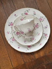 Vintage Crown Staffordshire Bone China Tea Set Trio | Cup Saucer Luncheon Plate