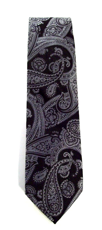 Мужской галстук Tallia 100% шелк, черный серый пейсли - Изображение 2 из 4