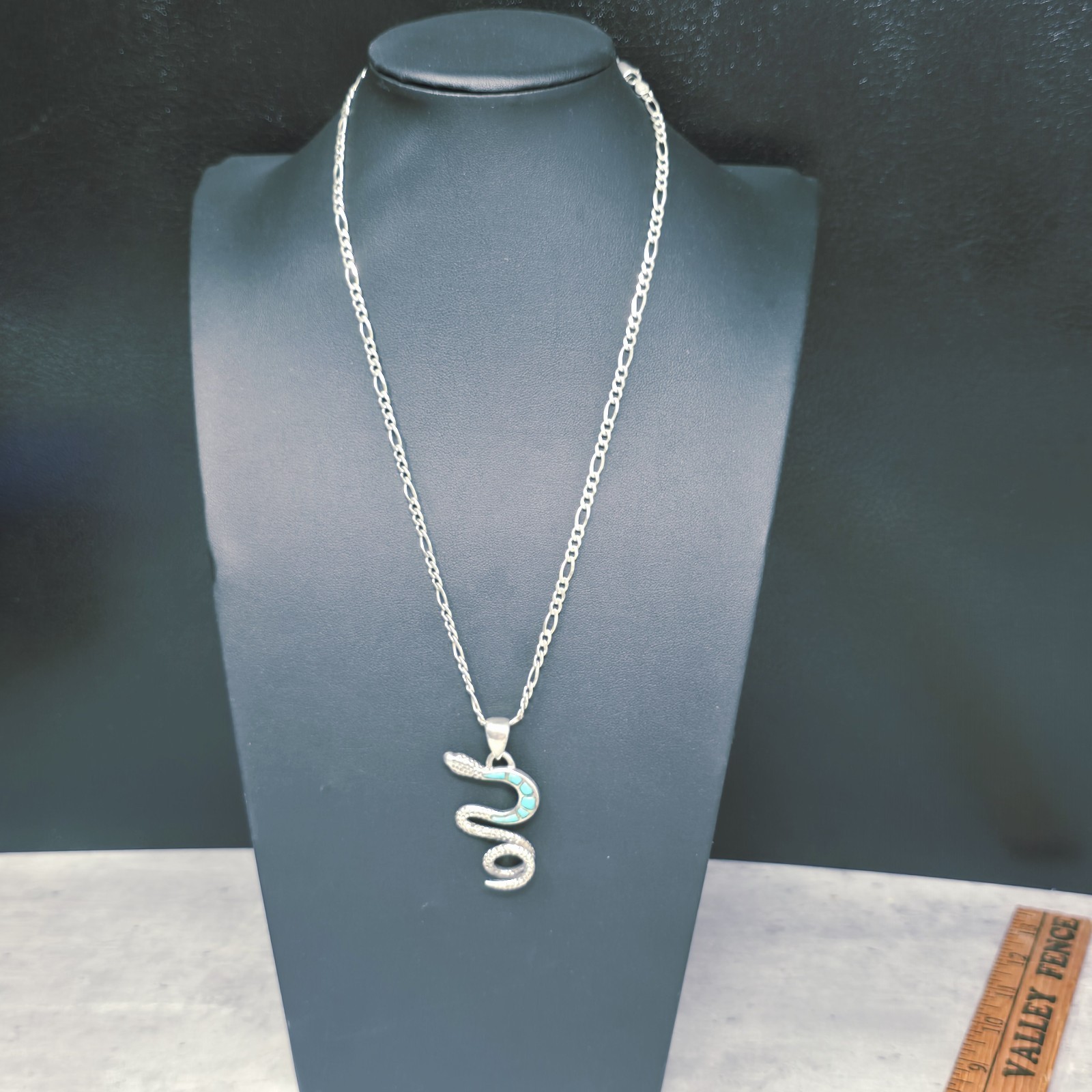 Solid Sterling Silver Snake Inlaid Turquoise Pend… - image 2