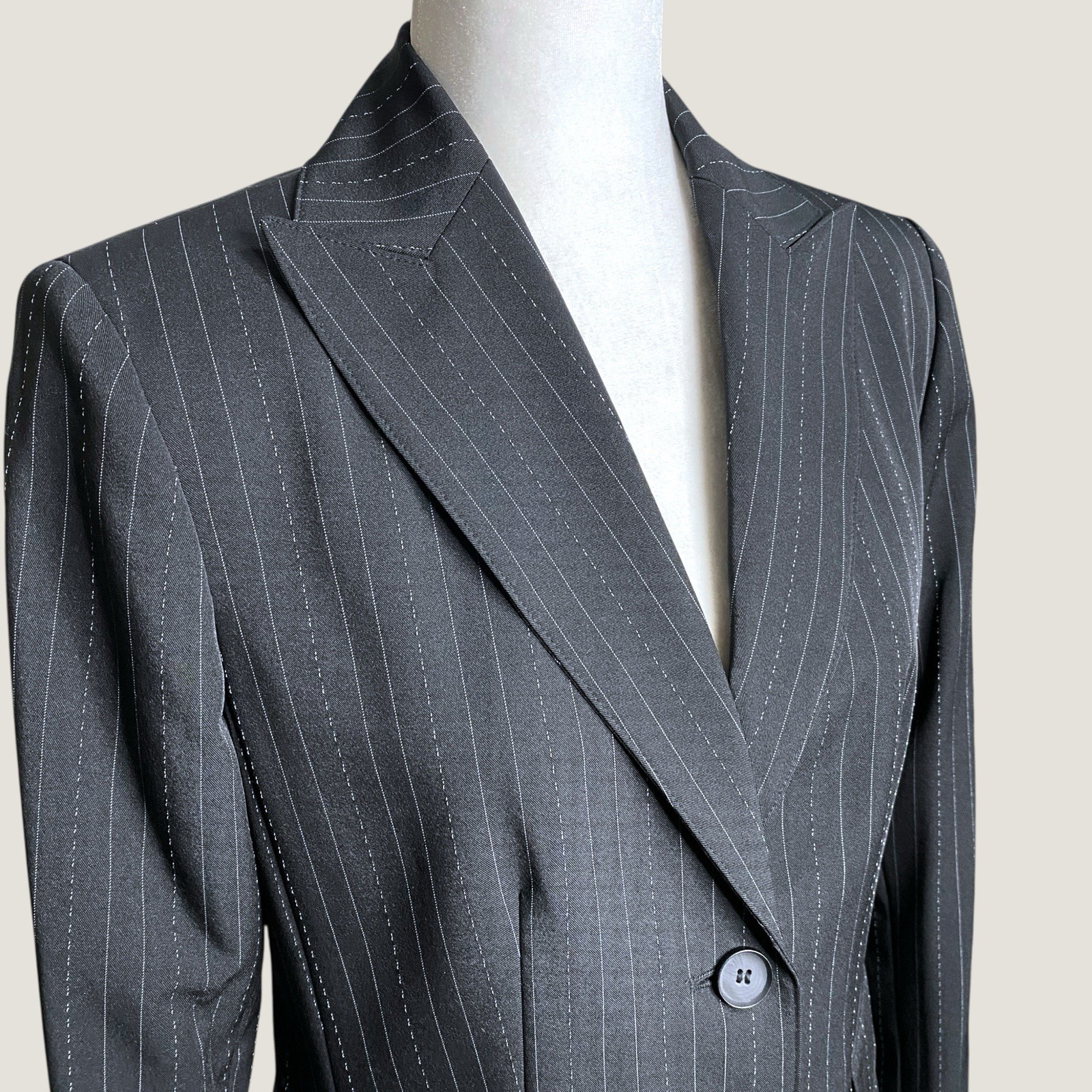 Le Suit Set Womens 8 Black Pinstripe Blazer Straight Pants 2 Piece Office Work