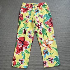 Lauren Ralph Lauren 100 Linen Yellow Multi Floral Pants 6 Womens Vintage
