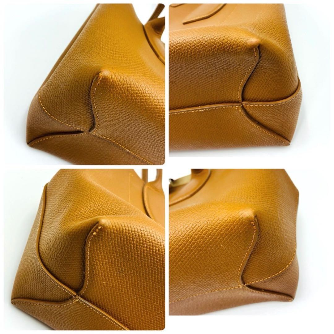 Longchamp Rozo Leather Camel Top Handle Tote A4 Compatible Silver Toggle Auth image 8