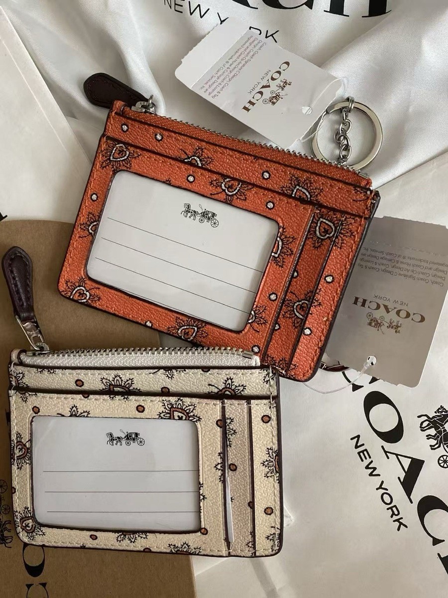 Coach Leather Skinny Mini ID Wallet Card Holder Key Chain New each