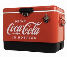 Coca-Cola Stainless Steel Ice Chest Cooler with Built-in Bottle Opener