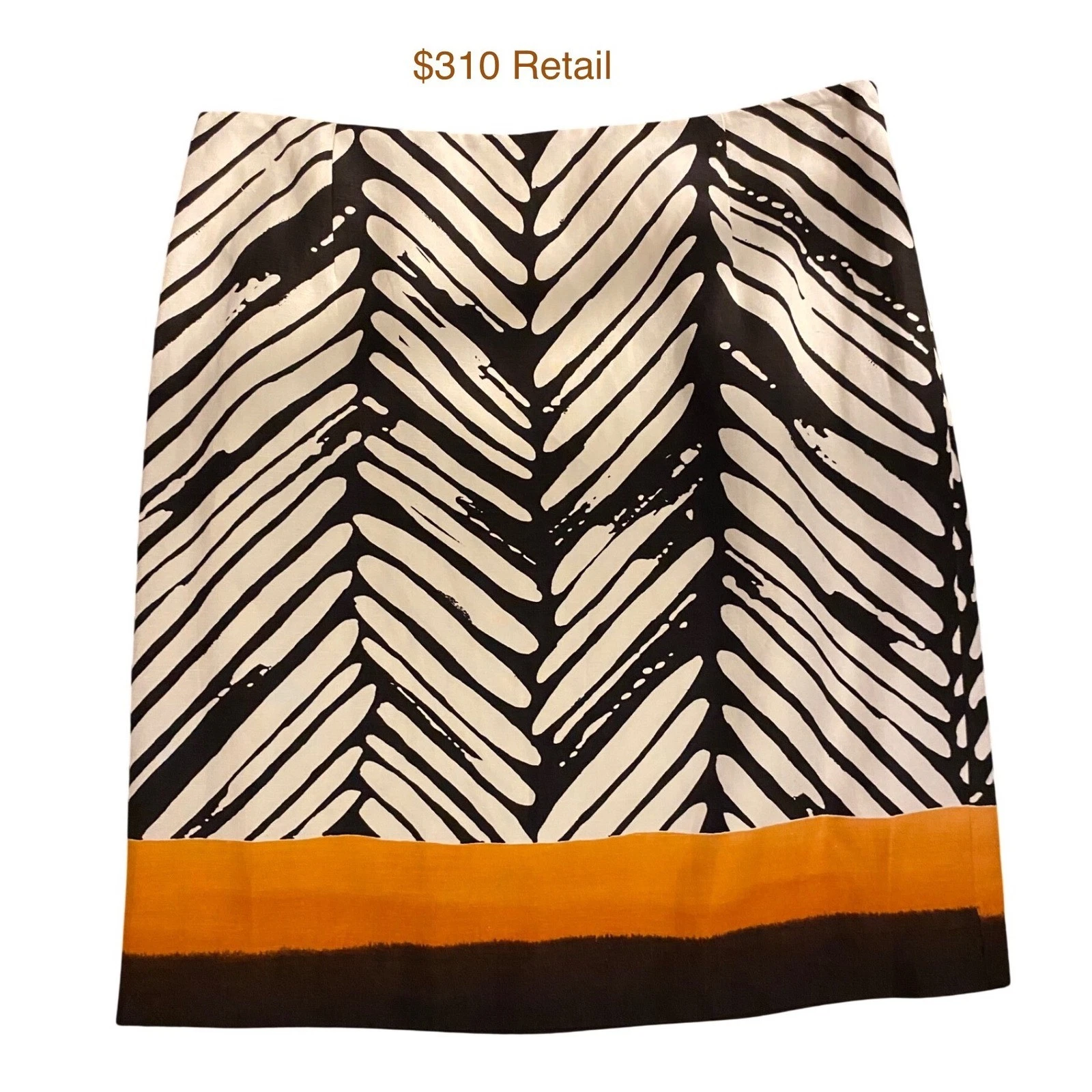 CARLISLE Belize Silk/Linen Skirt Size 12 Black White Career Church Knee Length