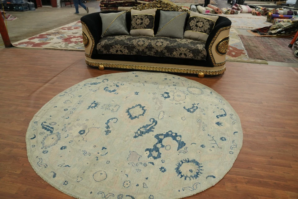 Beige Transitional Oushak Round Area Rug 8x8 Ft Vegetable Dye Carpet Turkish Rug - Image 3 of 4