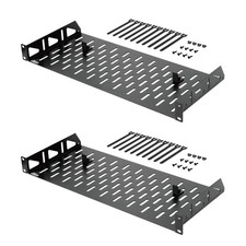 1U Rack Shelf 19 Inch 8 Inch Depth AntiSlip Stops Vented 2 Pack 55lbs