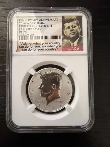2014 W SILVER 50C Kennedy NGC Reverse PF70 High Relief - 50th Anniversary
