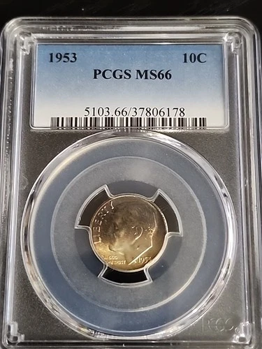 1953 10C Toned Silver Uncirculated Roosevelt Dime PCGS MS66 Free Shipping